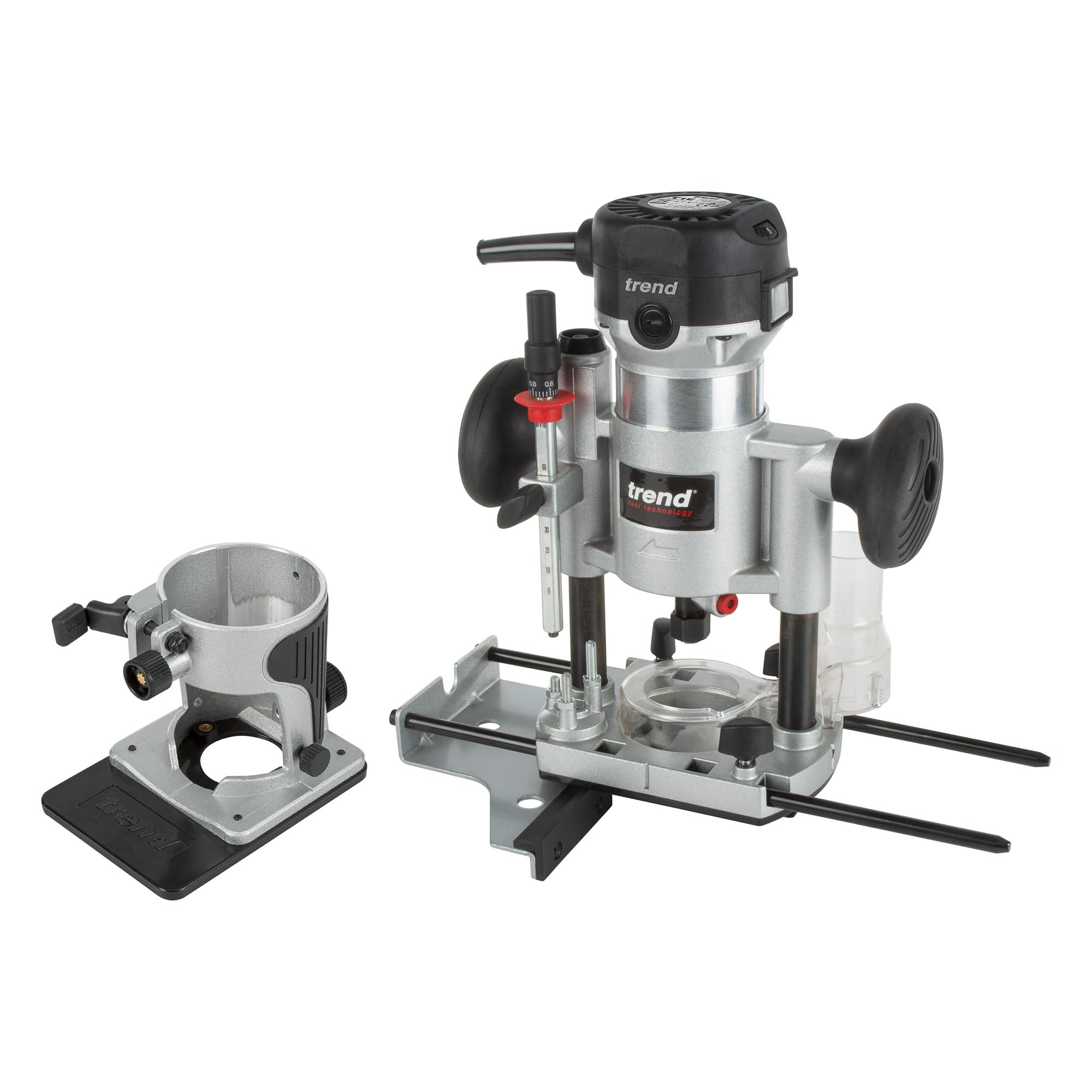 Trend T1 Fresadora de Doble Base, Pinza de 8mm, 710W, 230V, Herramienta de Corte de Precisión Compacta para Carpintería, T1EPS/EURO
