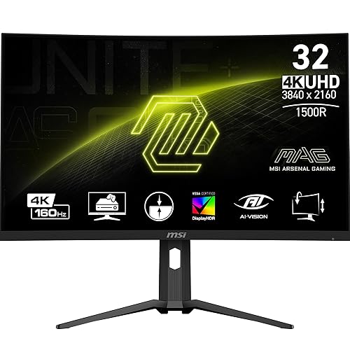 MSI MAG321CUP 32-inch 3840 x 2160 (UHD), VA, 4K Gaming Monitor 160Hz, Adaptive Sync, 1ms, HDMI, Display-Port, VESA Mountable, Tilt