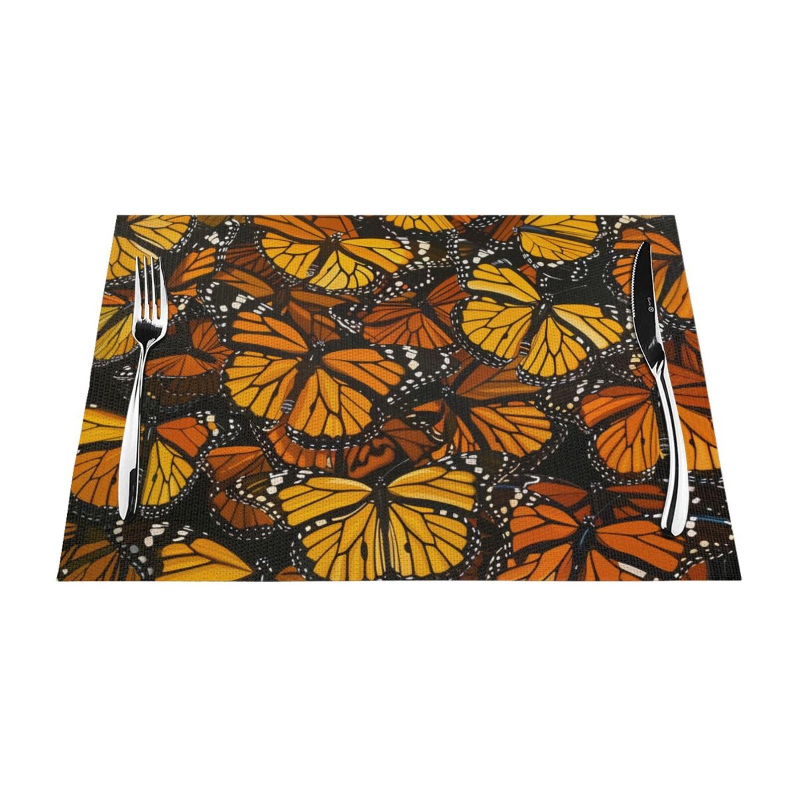 Heaps of Orange Monarch Butterflies Printed PVC Placemat 1 PCS for Kitchen Dining Table Heat-resistand Washable Table Mats 18x12 in