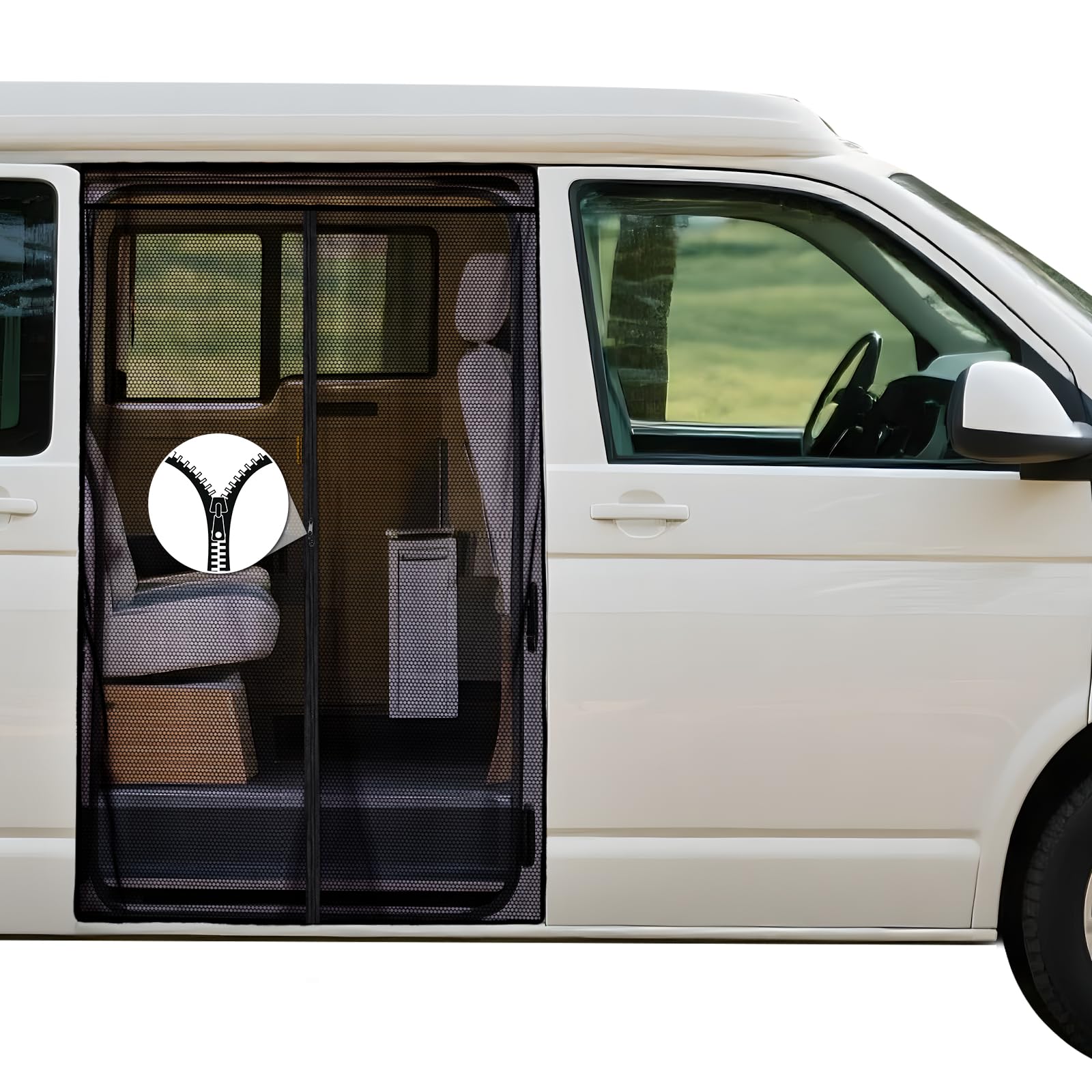 ZATOOTO Moskitonetz reißverschluss für VW T5 T6 Magnetisch Fliegengitter Insektenschutz Sonnenschutz Trennvorhang Seitentür Schattennetz Camping Reise (Side)