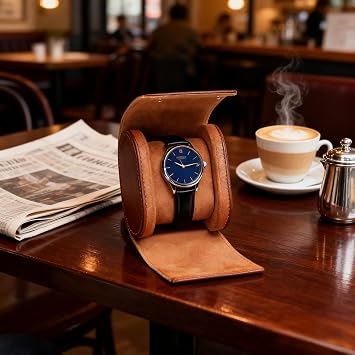 Leather Watch Roll Single Travel Watch Case,Watch Box for Men Women PU Leather Watch display Case,Holder,Organiser for Travel & Storage Brown