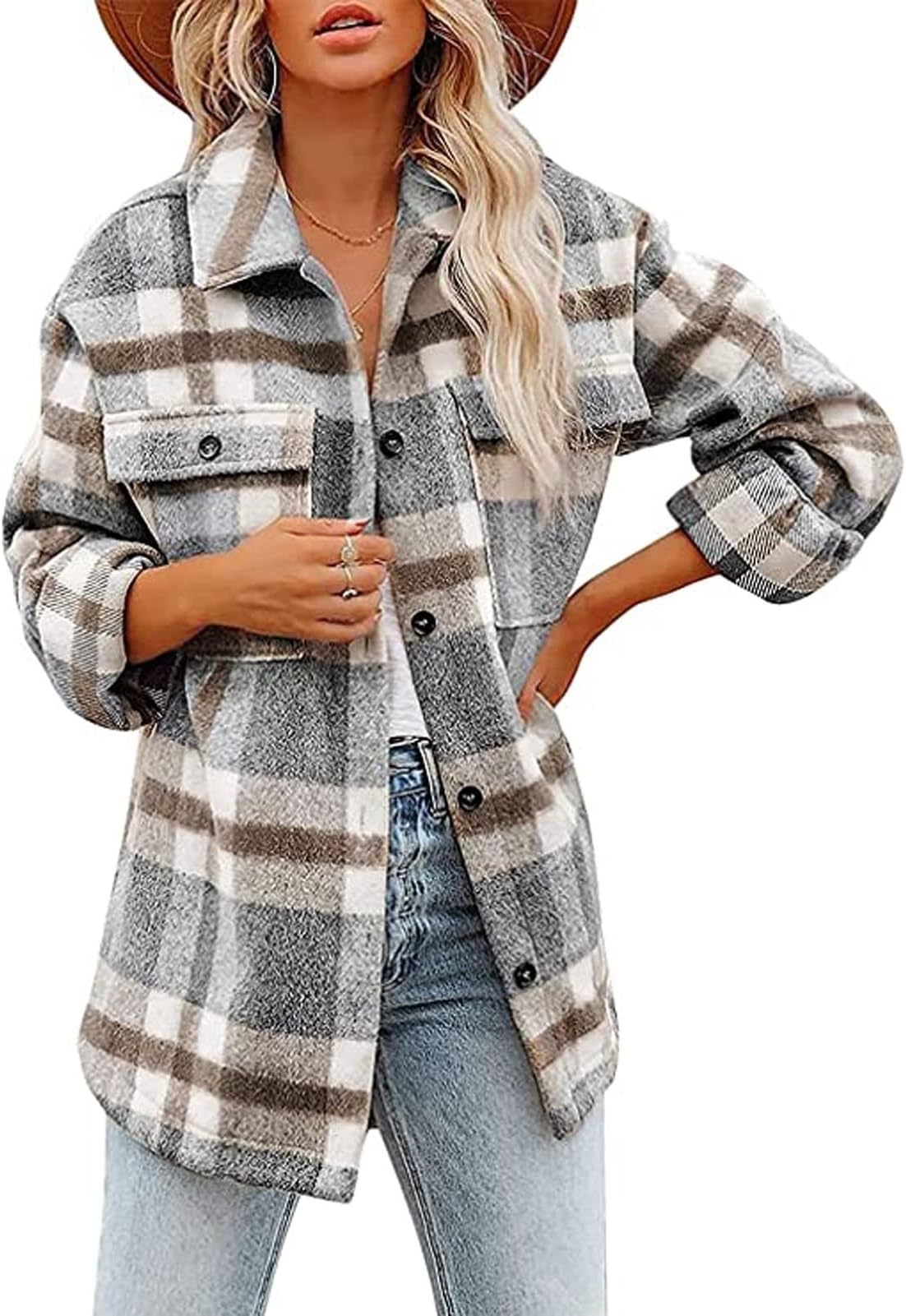 Checkered Knit Cardigan Women Cardigan Flannel Knit Sweater Long Sleeves Oversize Blouse Shirt Camisole Coat Buttons Long Sleeves Camisole Jacket Coat Jacket Blouse Streetwear (Color : Khaki, Size :