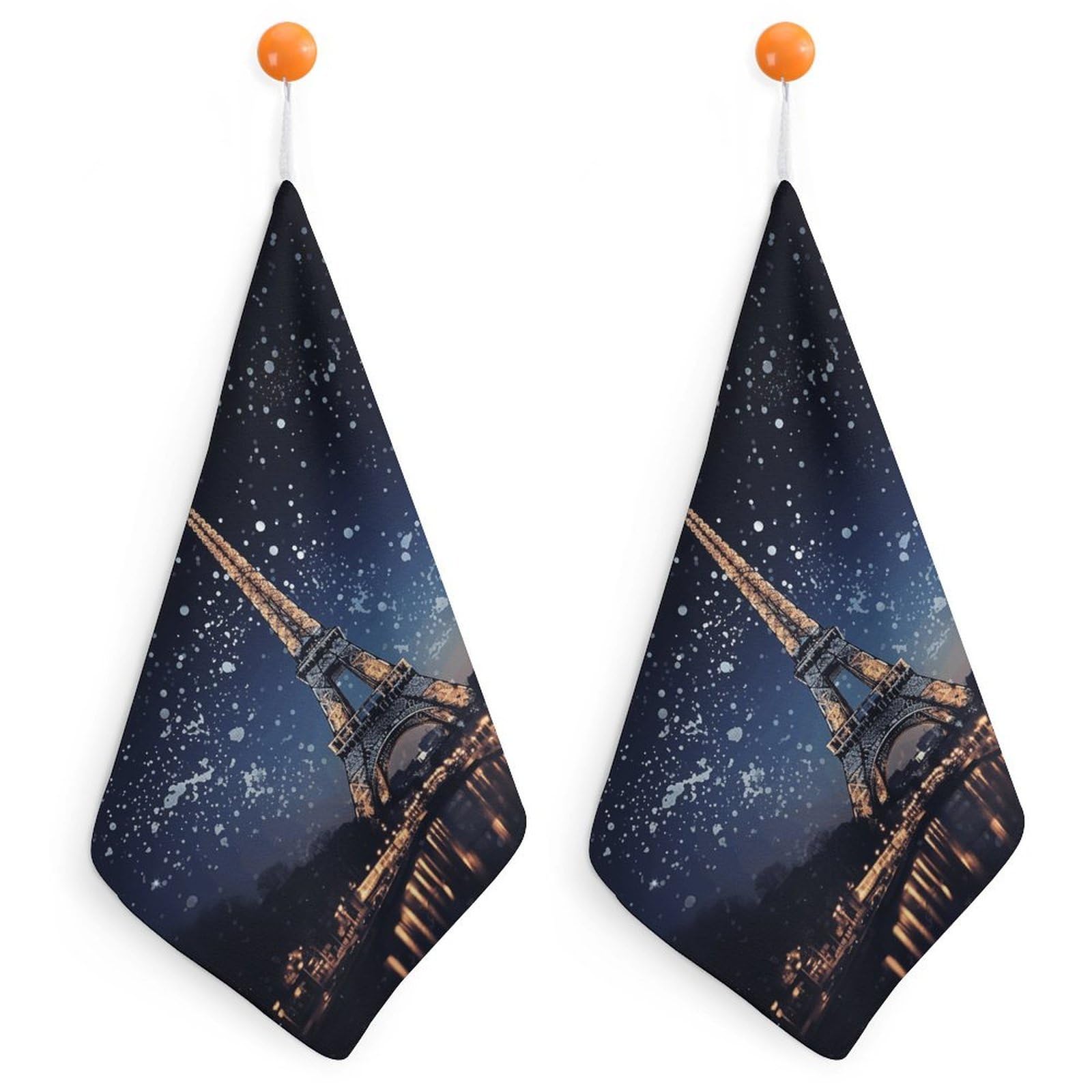 VstaDank Night Paris Eiffel Tower Washcloth with Hanging Loop Quick Dry Microfiber Hand Towel Highly Absorbent Wash Cloth Reusable Makeup Remover Cloth Soft Feel Fingertip Towel for Bathroom