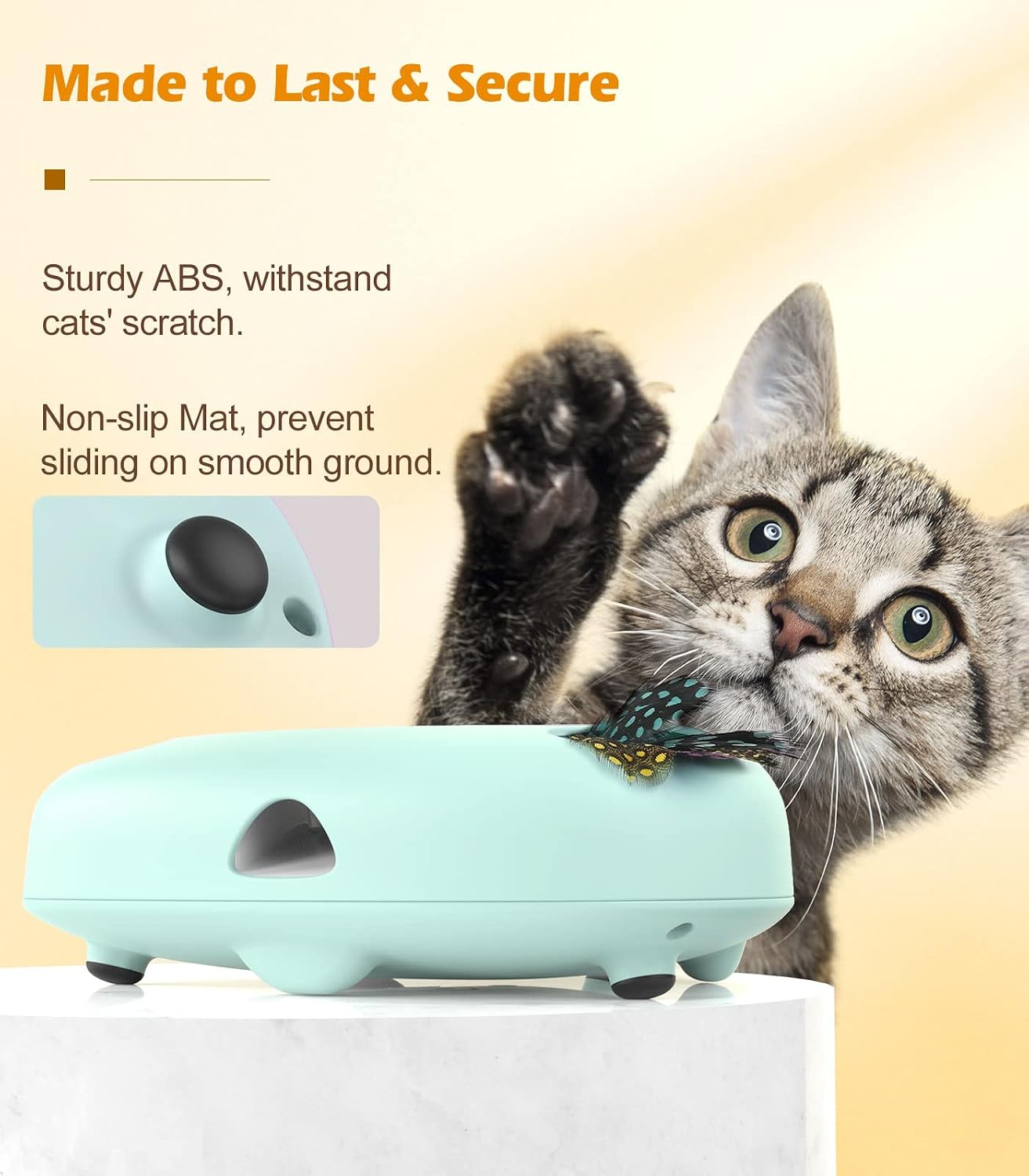Pawaboo Interactive Cat Toys, Automatic Cat Exercise Teaser Toy with 3 Replacement Rotating Feathers, Automatic Electronic Rotating Teaser Kitten Toy for Indoor Cats, Kitty, Pet - Lake Blue