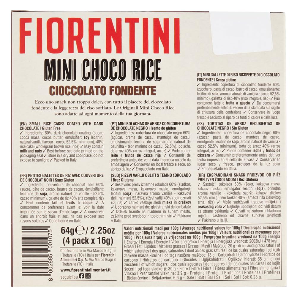 Fiorentini Mini Choco Rice Mini Gallette di Riso Ricoperte al Cioccolato Fondente 64g [BOX da 8 Confezioni]