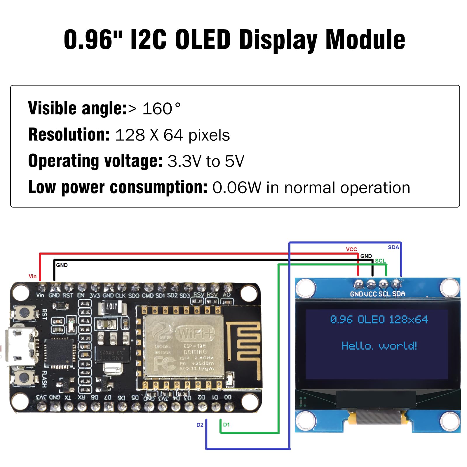 Display OLED 0.96 Pollici I2C - Modulo Con Caratteri Bianchi 128x64 Pixel, Compatibile Con Arduino (3 Pezzi)