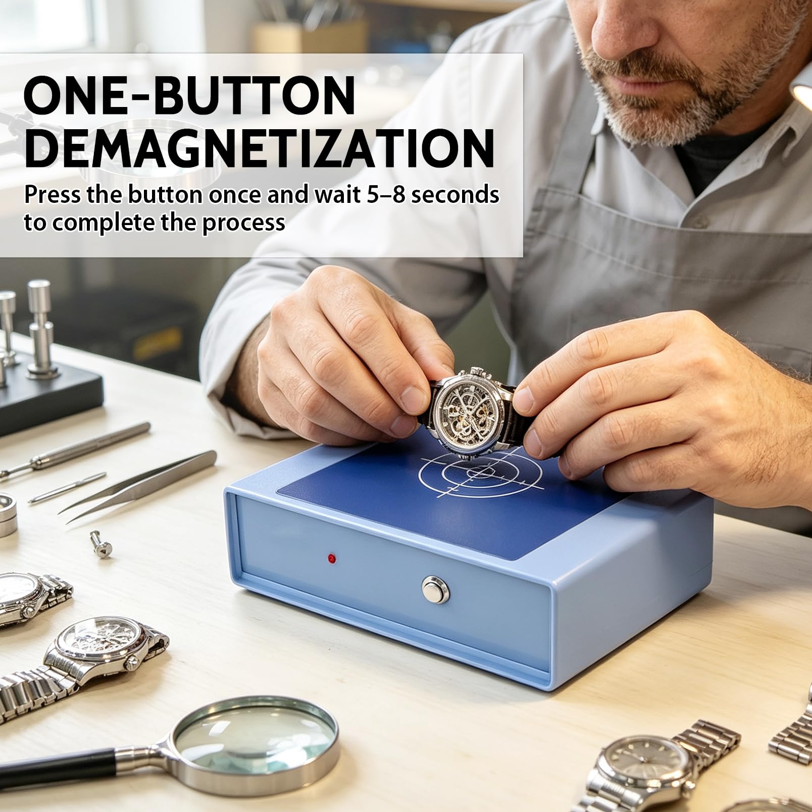 Demagnetyzer do Zegarków, Przenośne Urządzenie do Demagnetyzacji Zegarków | Mechanicznych, Automatycznych i Kwarcowych, Narzędzie Zegarmistrzowskie z ABS, Przyciskiem do Naprawy i Konserwacji Zegarków
