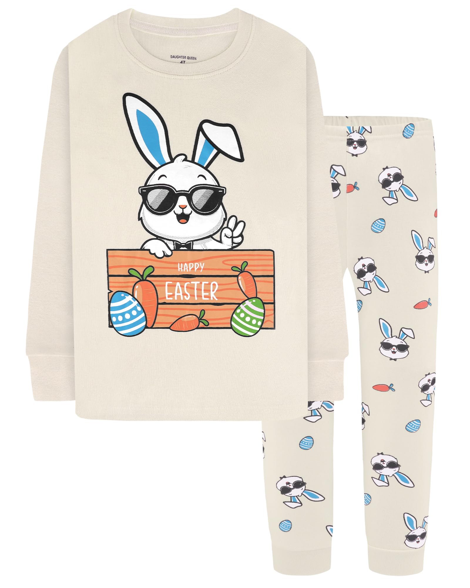 DAUGHTER QUEEN Boys Pajamas 4 Pieces Long Set 100% Cotton Sleepwear Size 18 Months-12 Years