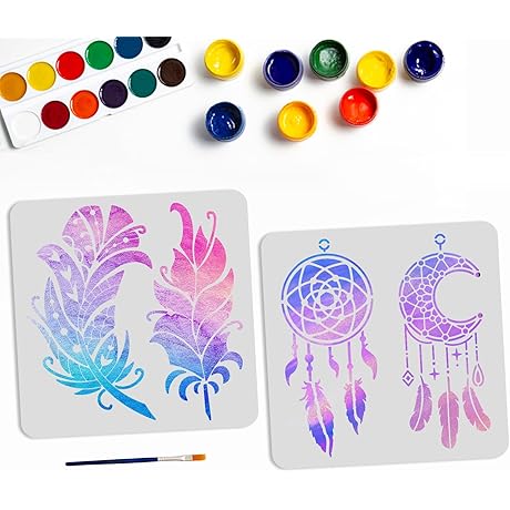 Dream Catcher Stencil, Feather Dream Catcher Painting Stencil, 11.8"×11.8"