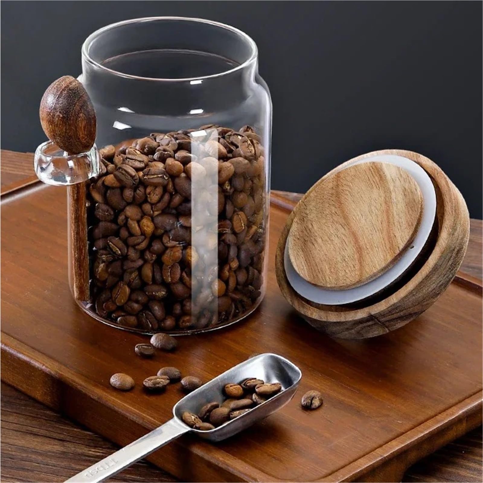 2 Stück Kaffeebohnen-Vorratsglas Mit Glasdichtung Und Löffel, Trockenobst, Küchenorganisatoren FüR TrockenfrüChte(9x15cm-900ml)