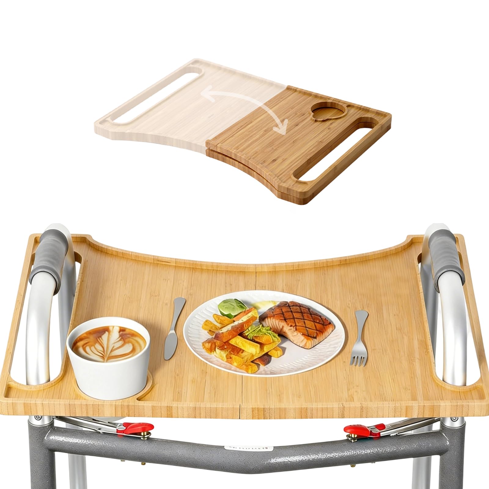Zjyufy Walker Tray Table With Cup Holder Walker Tray Table, Detachable Mobility Table Tray With Cup Holder For Walkers, Bamboo Mobility Table Fits Most Standard Folding Walkers, Portable Walker Accessories For Seniors, Easy Assembly