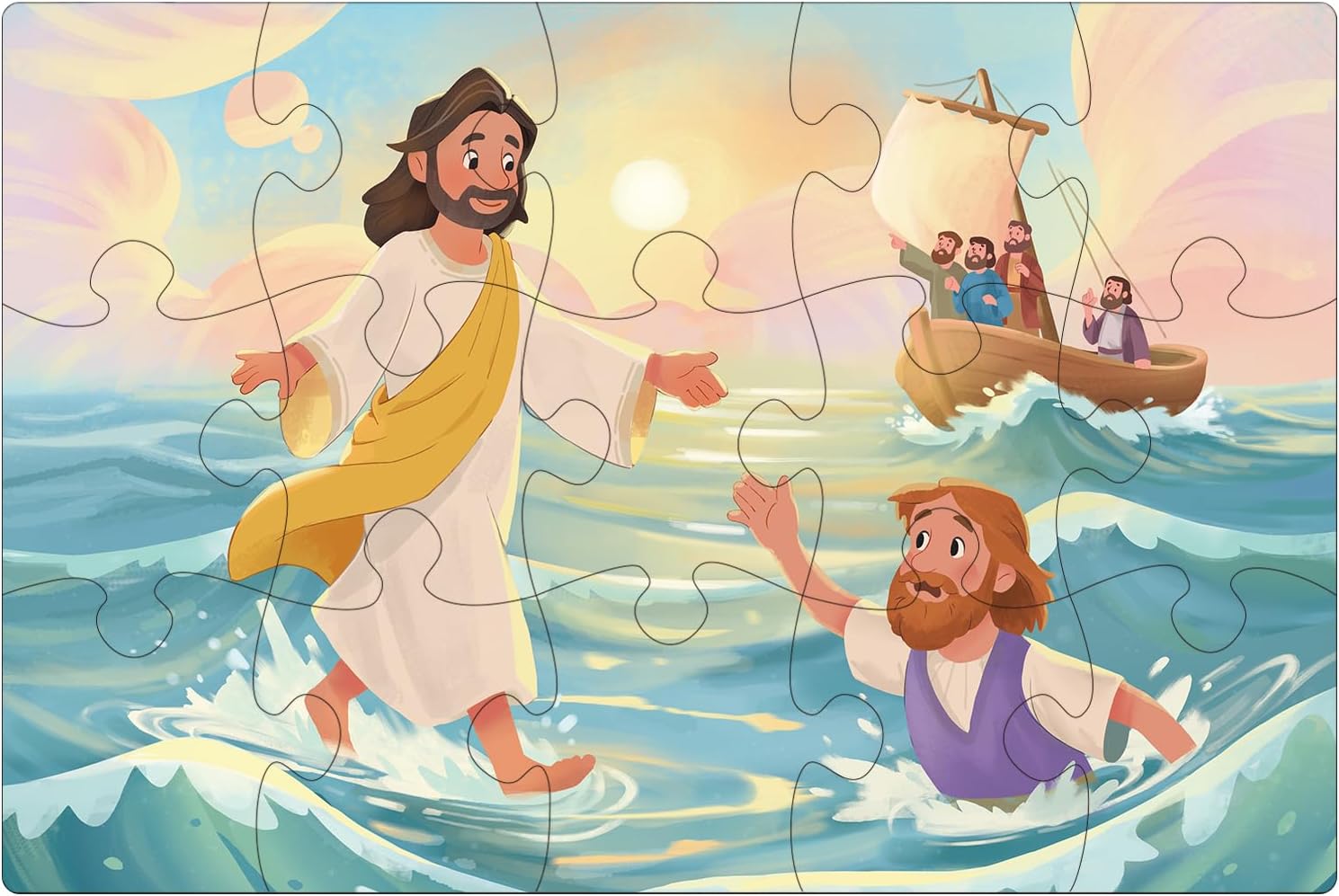 Bible Puzzles Kids, 4-in-1 Wooden Puzzles in Box, Religious Christian Toys for Toddlers, Christmas Puzzle for Kids, Jesus Walks on Water | Jesus with Children | Lost Lamb (New Testament)