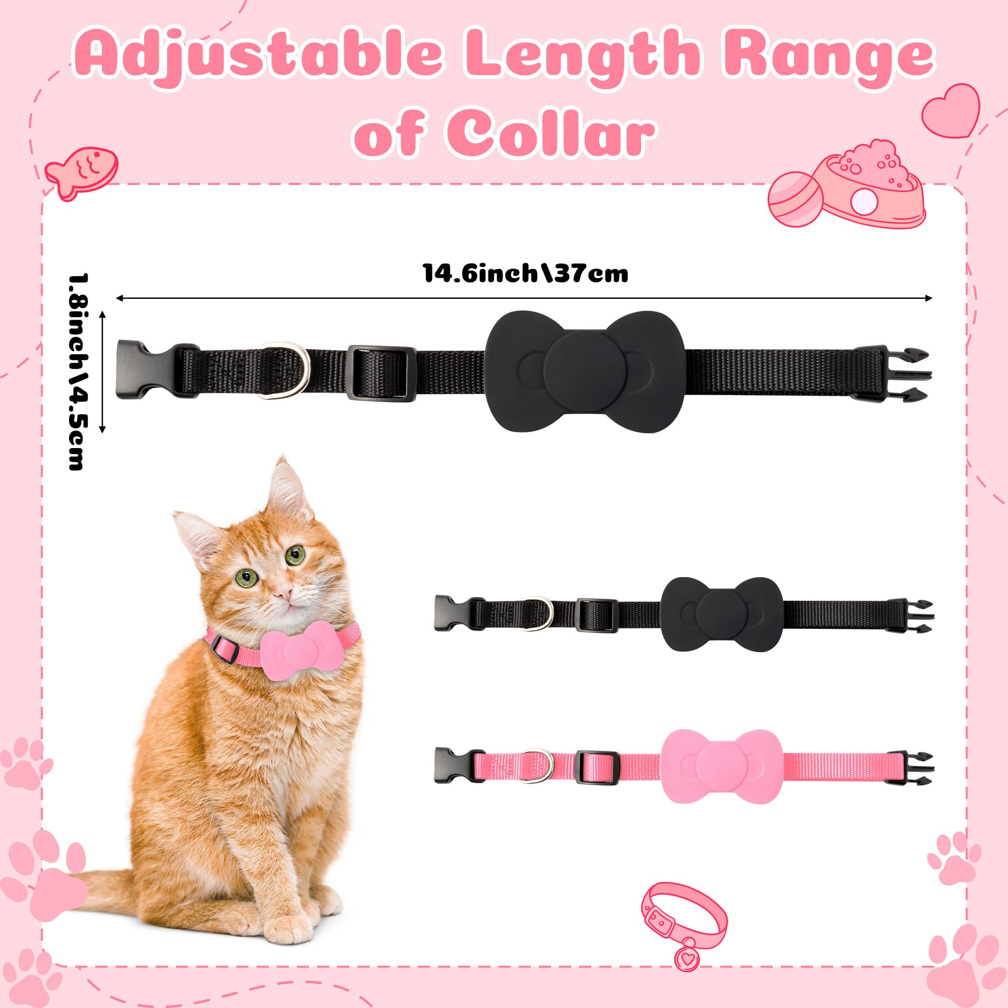SmartTag - Positionneur de collier pour chat - Pour Apple et Android - Suivez l'emplacement de votre animal de compagnie - Noir et rose