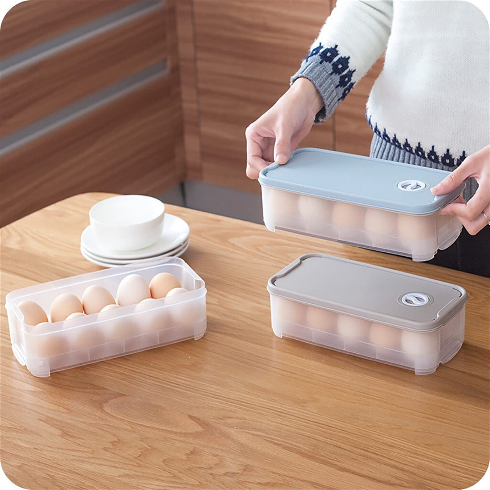 Bandeja de plástico para huevos, Bandeja plástica azul de la caja almacenamiento del huevo for el organizador tenedor contenedor refrigerador los 24.5x12x7cm