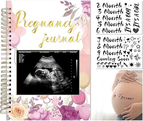 Libro de recuerdos de embarazo, libro de recuerdos para bebés con calcomanías de tatuaje de memoria de mes, el planificador perfecto para rastrear