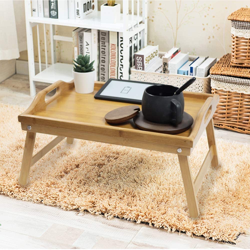Plateau de Lit Pliable, Table pour Ordinateur Portable, Bureau ajustable avec grande ventilation, Matériau: Bambou - Maison