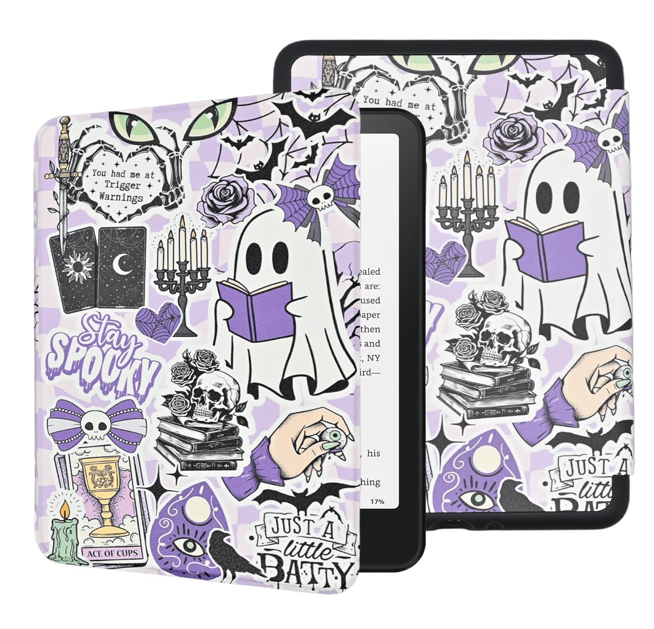 Funda para Kindle de 6 pulgadas (11ª generación 2024/2022), funda protectora de piel sintética ligera plegable de TPU con encendido y apagado automático, correa de mano, morado espeluznante