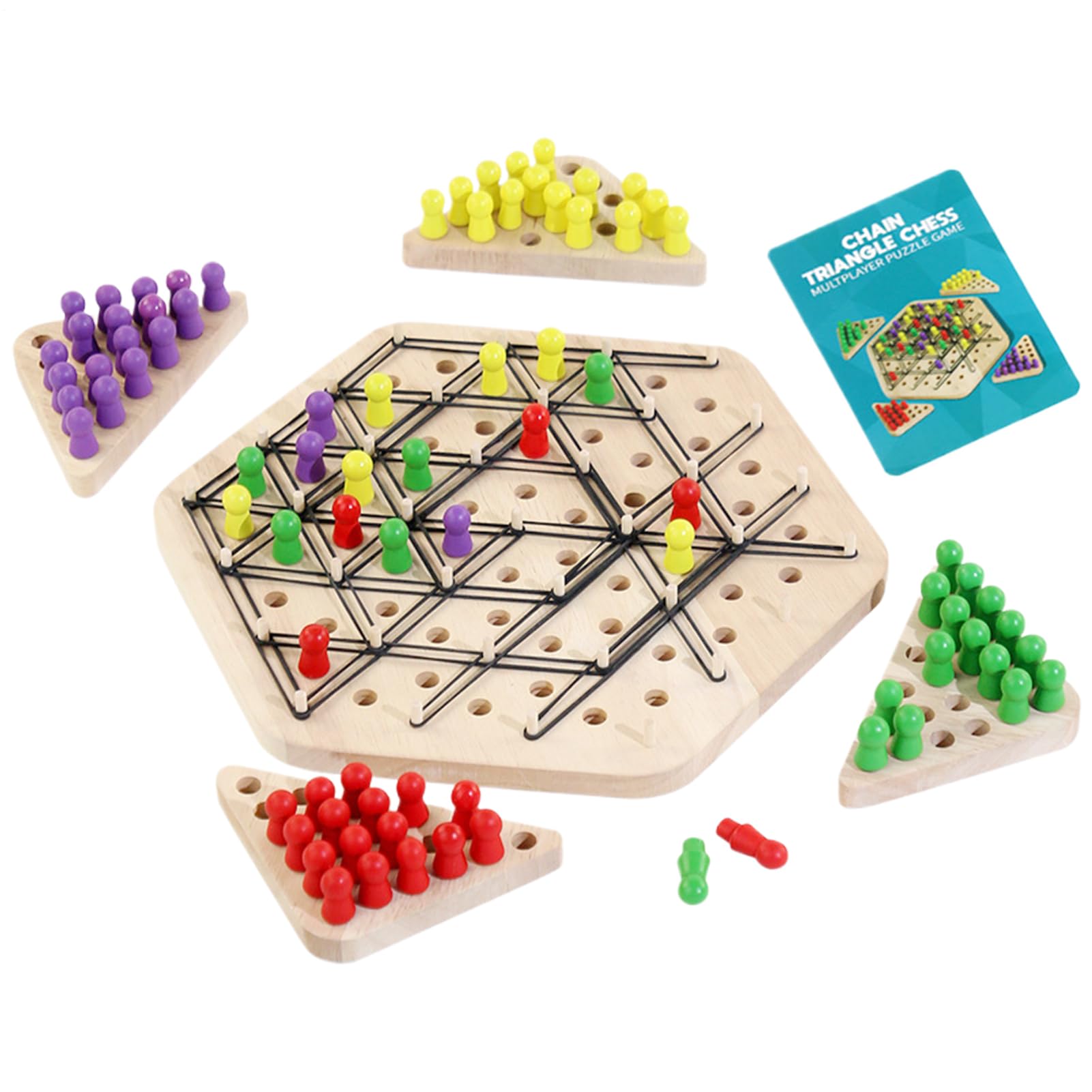 Chain Chess Game, Elastic Chess Triangle for Children and Family, Interactive Wooden Strategy Puzzle Game, Teaser Toy for 2-4 Players, Appren Activities