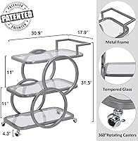 Vista 6 de Carritos de Bar para Servir del Hogar, Carritos de Cocina de 3 Niveles con Ruedas, Carritos de Bar Móviles para Cocina, Comedor, Sala de Estar, Gris