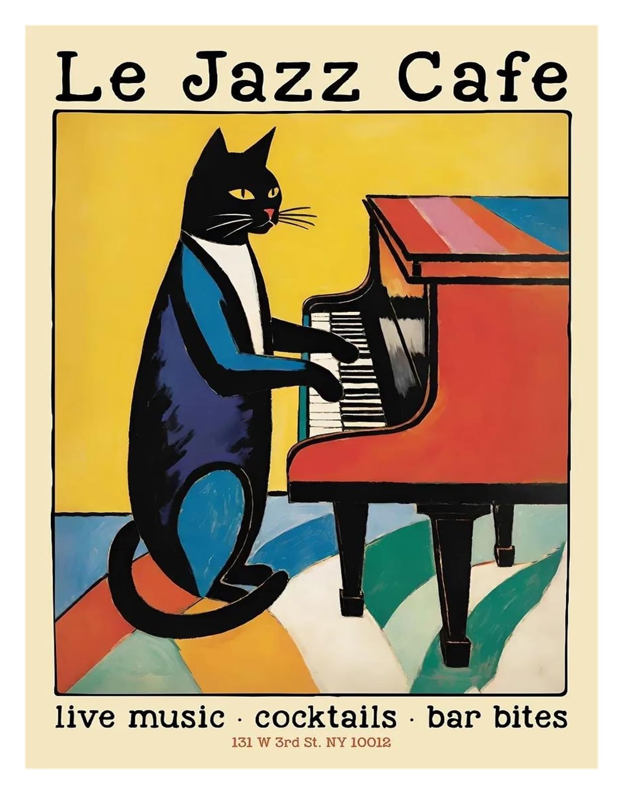 Xenite R Wall Art Canvas Prints Funny Cats French Jazz And Wine Posters Eading Hobbies Cartoon Prints Canvas Painting Wall Art Pictures Home Living Oom Decor(,50X70cm)