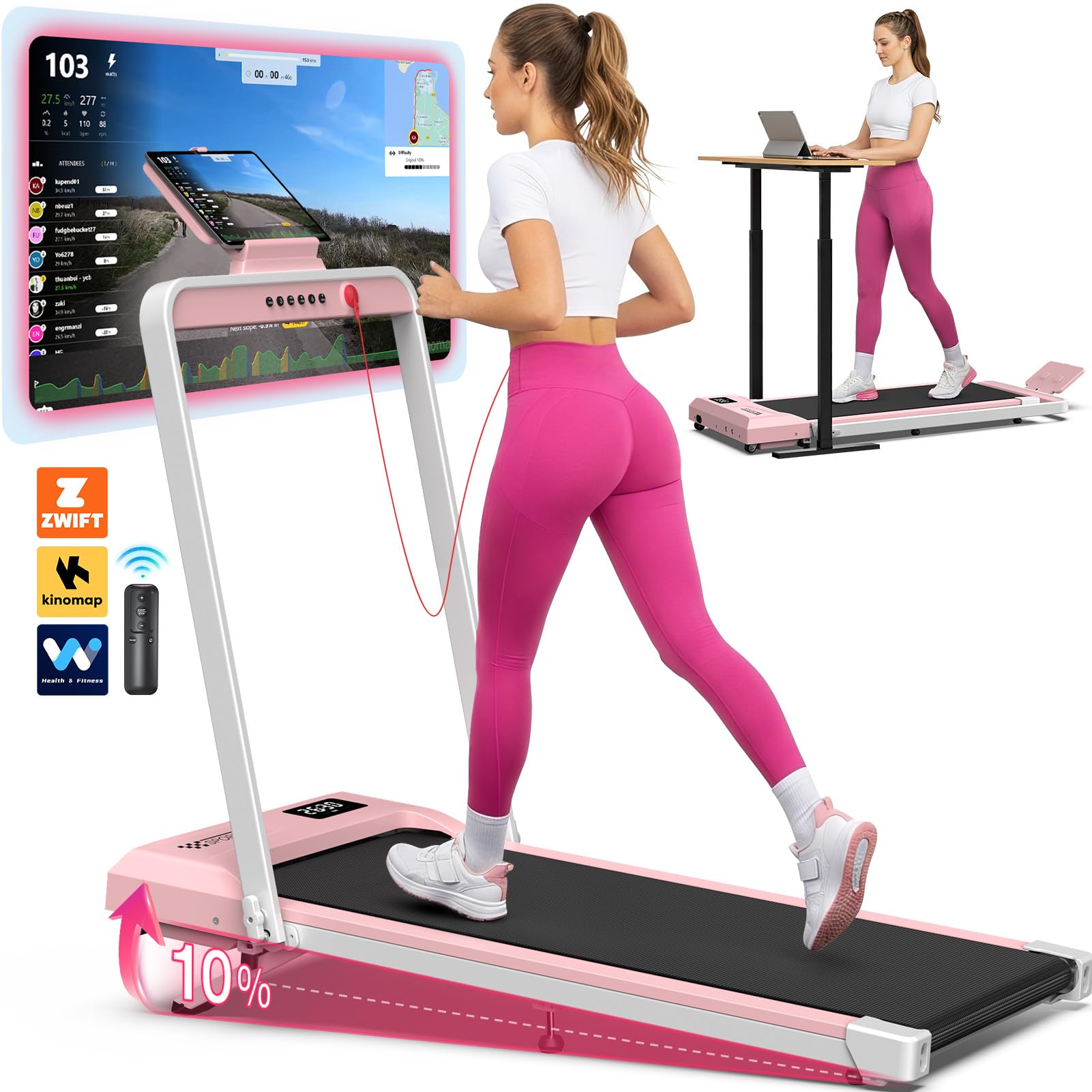 Foldable Treadmill with Incline, 320 LBS Capacity Walking Pad with Handle Bar, Portable Walking Pad Treadmills for Home, Under Desk Treadmill with App & Remote Control, Wide Belt, LED Display