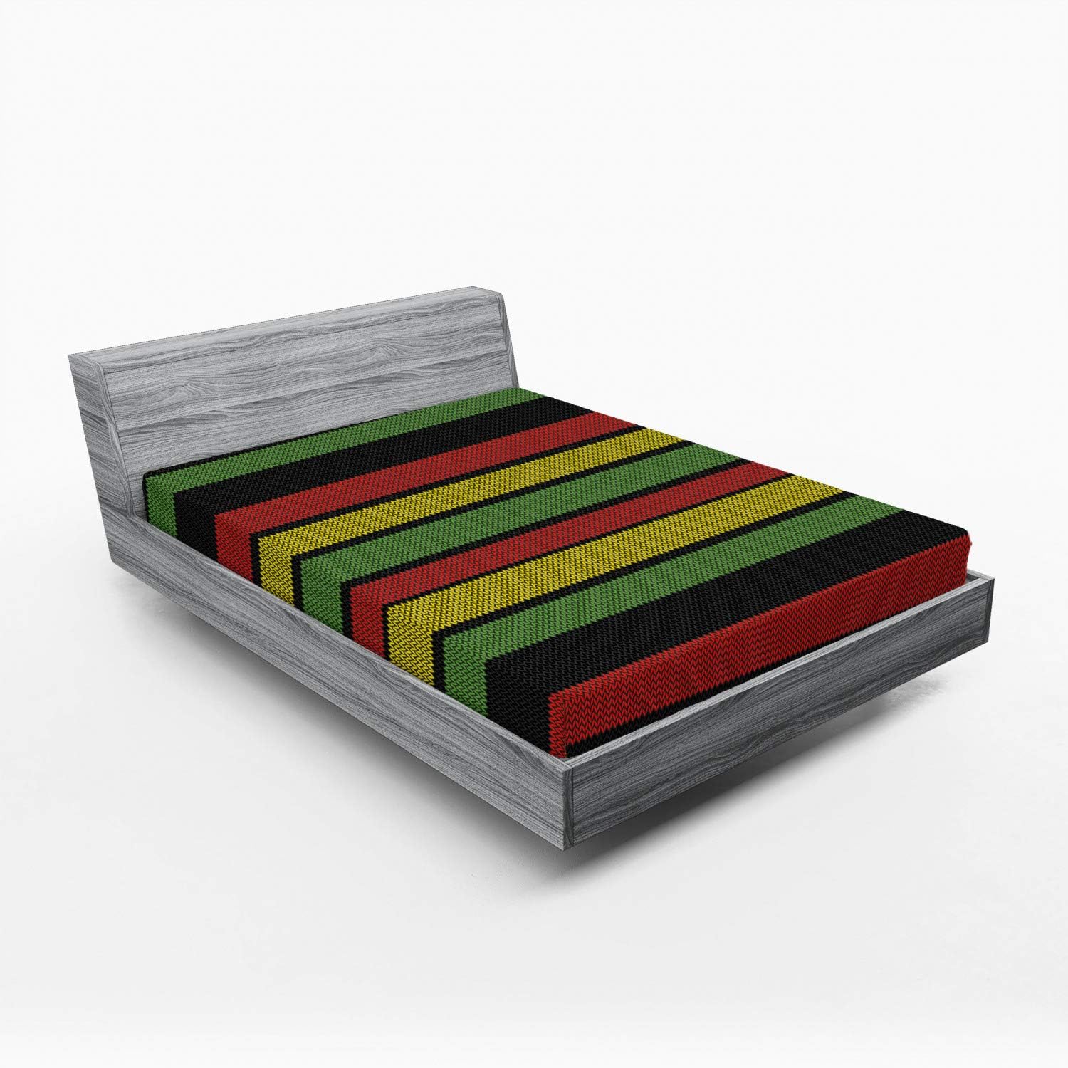 Ambesonne Jamaican 2 Pack Fitted Sheet, Knitted Rasta Lines, Bed Cover All-Round Elastic Deep Pockets 2 Pieces, Package Contains 2 Queen Size Fitted Sheets, Multicolor
