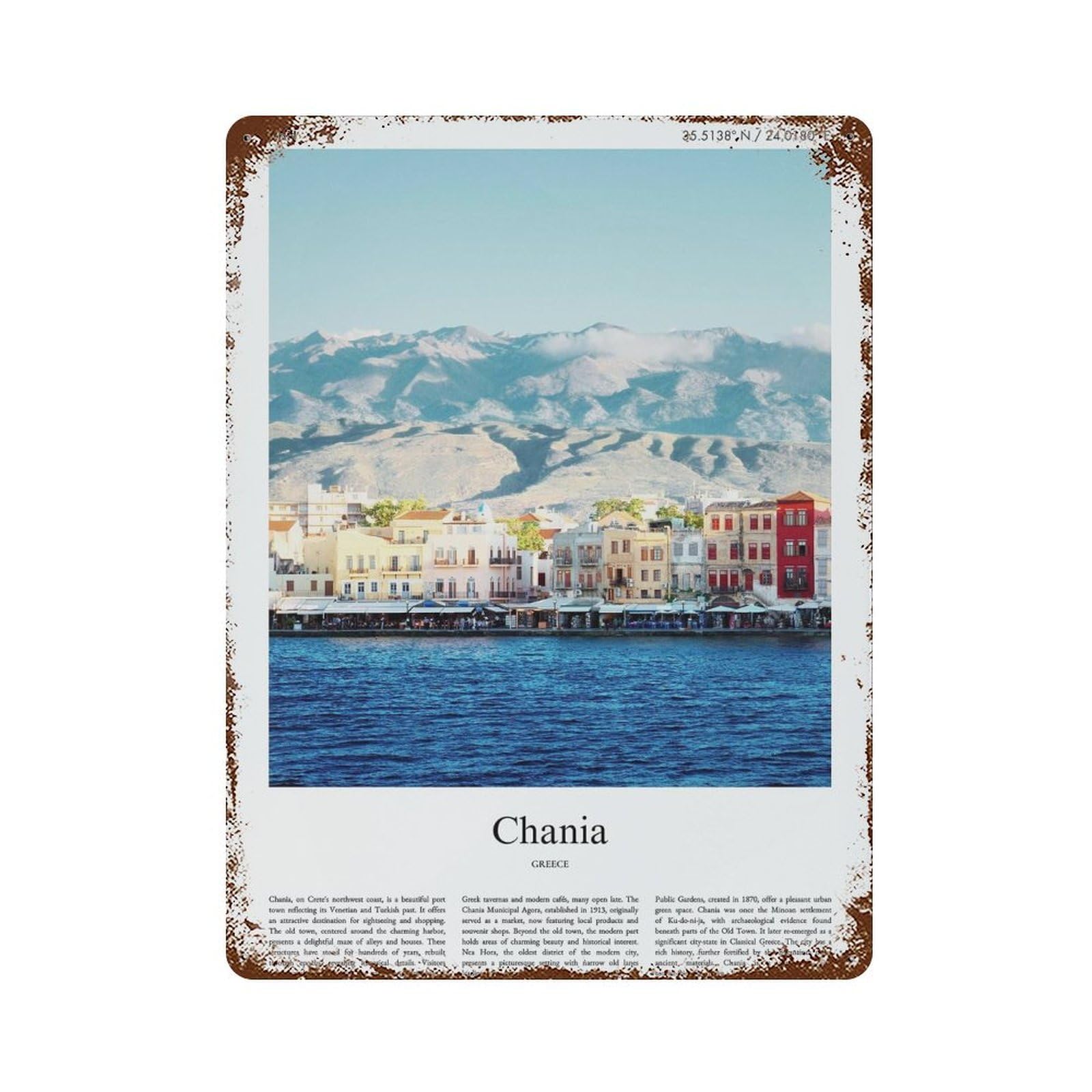 xiaoxiaoshen Chania Greece City Scenery Wall Decor Art Metal Tin Poster Modern Home Decor Art Home Bar Shop Decorations Vintage Sign 40x30cm