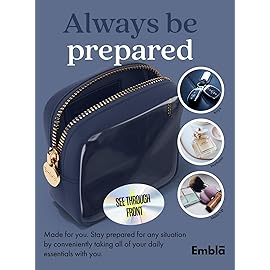 Embla London Makeup Bag Cosmetic Case, Clear Zipper Make Up Pouch and Toiletry Travel Tote, Cute Skincare Pouches for Women Girls, Preppy Purse Cosmetic Organizer, Mini Makeup Bags, Sapphire