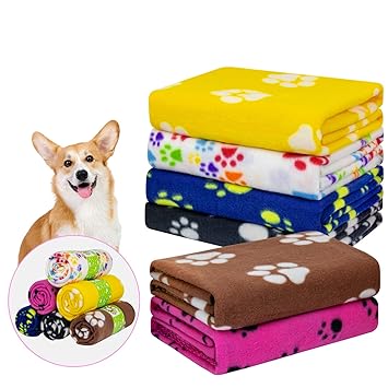 AK KYC 6 Pack Mixed Puppy Blanket Cushion Dog Cat Fleece Blankets Pet Sleep Mat Pad Bed Cover with Paw Print Kitten Soft Warm Blanket for Animals
