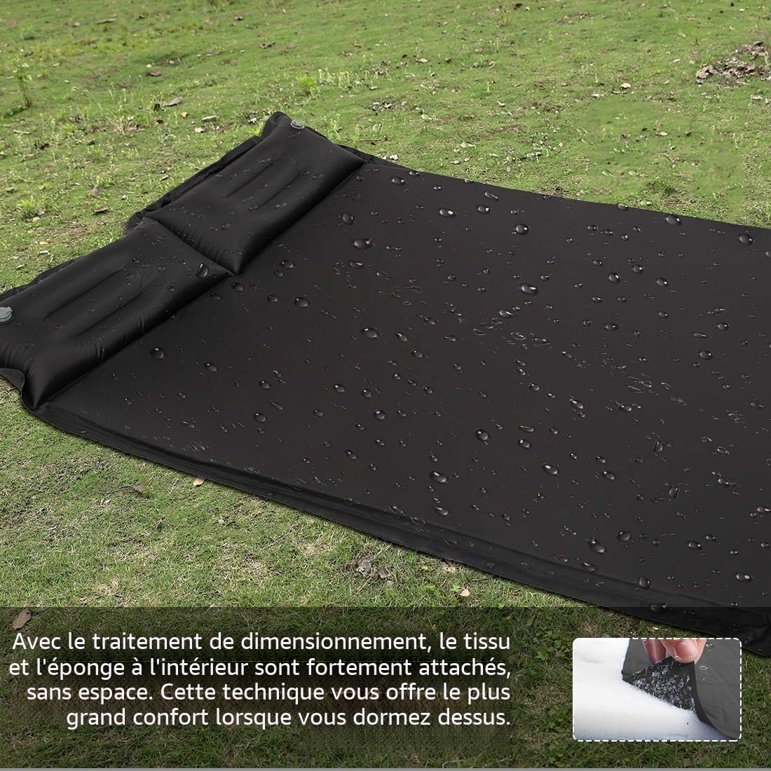 Ubon Matelas de Randonnée Autogonflants Camping Double Gonflable Automatique avec Oreillers d'air Confortable pour 2 Personnes 3.6cm Matelas de Camping en Mousse Portable et Léger