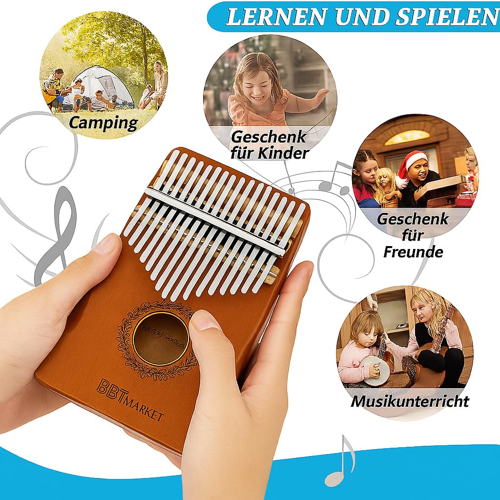 Vintage Kalimba Set 8-teiliges Fingerklavier 17 Tasten Massivholz inkl. Tasche Stimmhammer Zubehör
