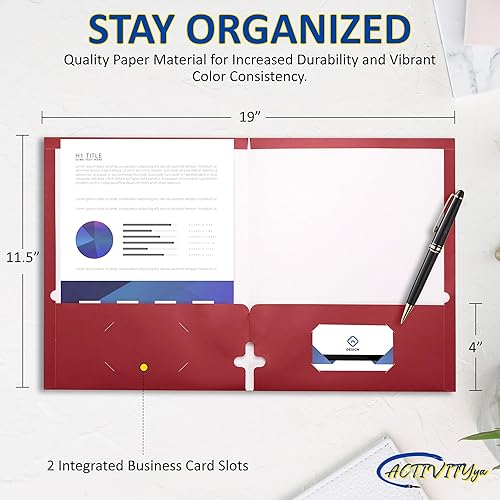 Miniatura 2 de Paquete de 10 carpetas de dos bolsillos, color rojo, carpetas de papel grueso fuerte, para tamaño carta, por ACTIVITYya
