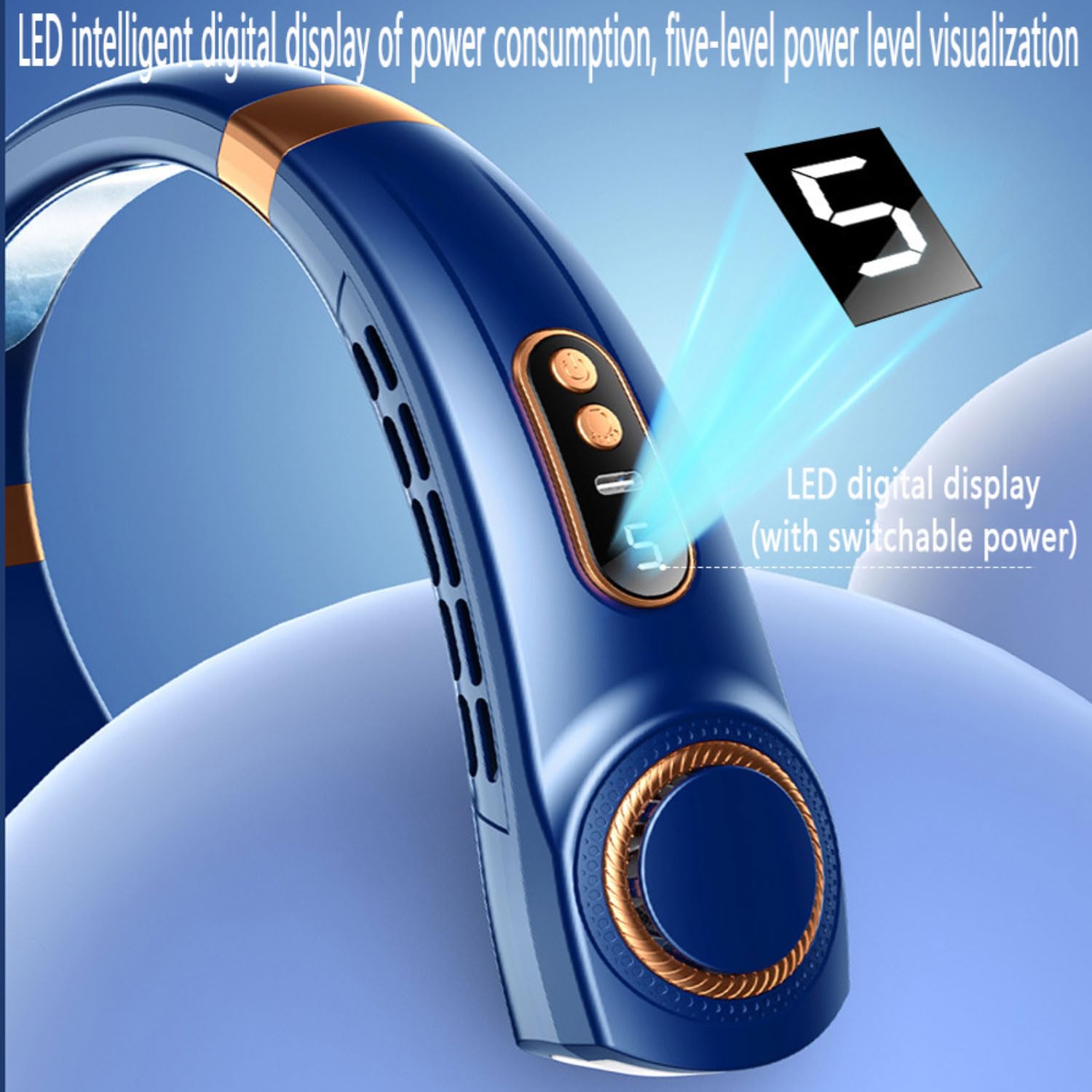 Ventilatore da Collo Ventola Regolabile a 5 velocità- Ventilatore da Collo indossabile con Luce LED a 7 Colori e Display Portable Cooling Blower per Estate Viaggi Guida in Auto Campeggio