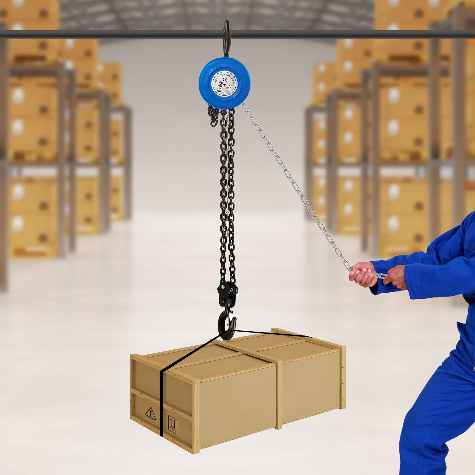 Flaschenzug 2T Kettenzug 2,9 m Hubhöhe Hebezug Handkettenzug mit 360° drehbarer Haken Seilzug 3m Länge