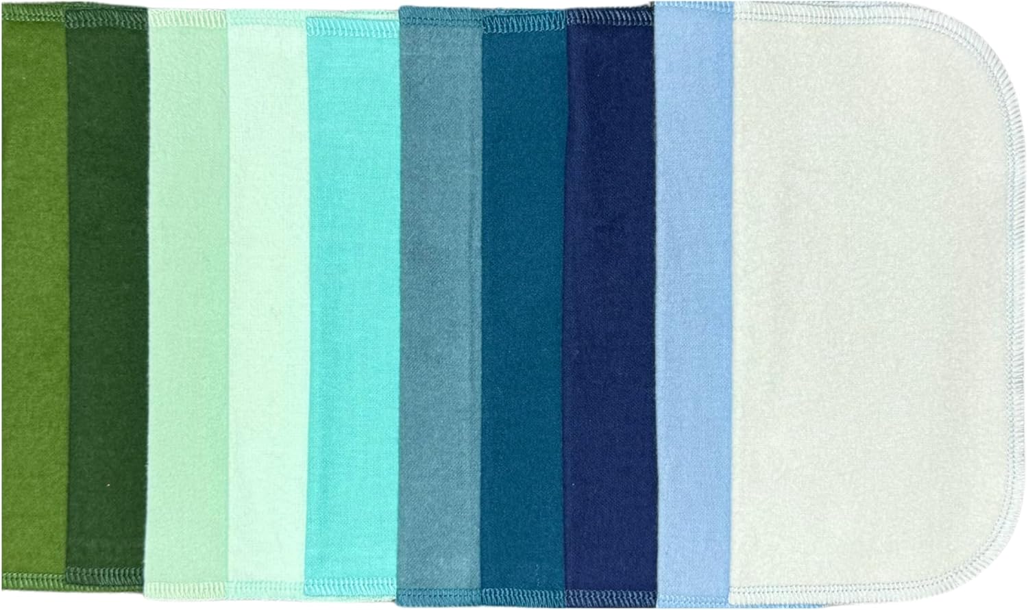 Gina's Soft Cloth Shop 2 Ply Solid Flannel 8x8 Inches Set of 10 Blues and Greens Proudly Made in The USA