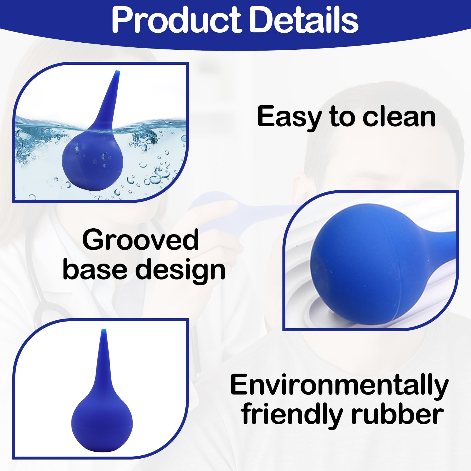 2 PCS Poire Oreille, Poire de Nettoyage D'oreille Doux,poire Lavement Oreille, poireé pour déboucher les oreillés, Seringue oreill Utiliser pour Nettoyage (Bleu 60 ML)
