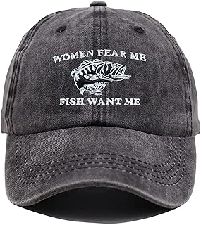 Embroidered Women Want Me Fish Fear Me Hat for Men Women, Funny Adjustable Dad Hats Vintage Baseball Cap, Perfect Fishing Gifts for Outdoor Daily Use Black Grey