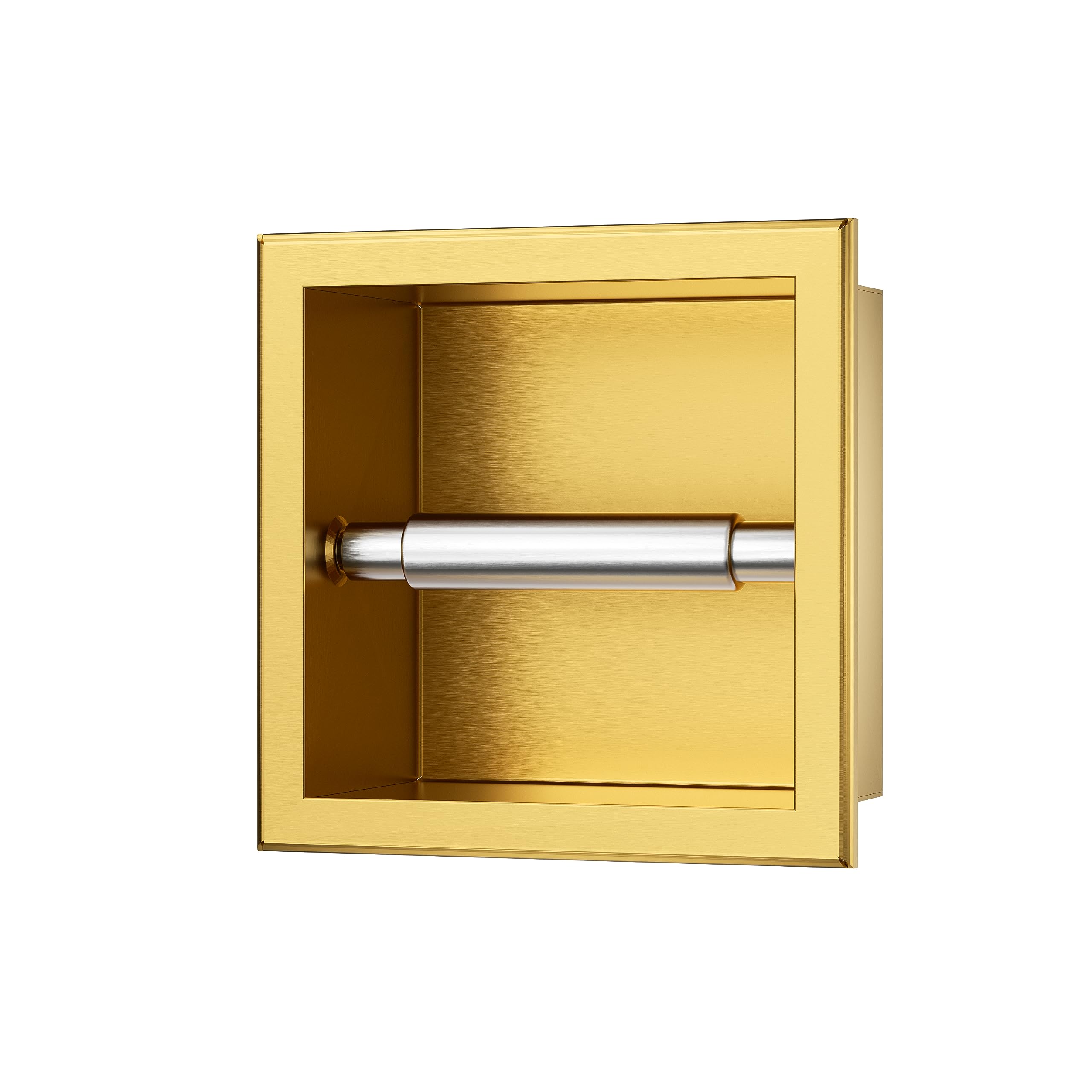 Portarotolo Carta Igienica Acciaio Inossidabile Oro, 17,3x17,3x8,6cm, Portarotolo Carta Igienica per Bagno, Installazione a Parete, Dispenser Carta da Incasso Scatola a Muro Carta 1 Oro