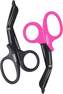 Madison Supply Medical Scissors, EMT and Trauma Shears - 7.5 Inch Quality Stainless Steel Bandage Scissors - Fluoride-Coated with Non-Stick Blades - 2 Pack (Black/Pink)