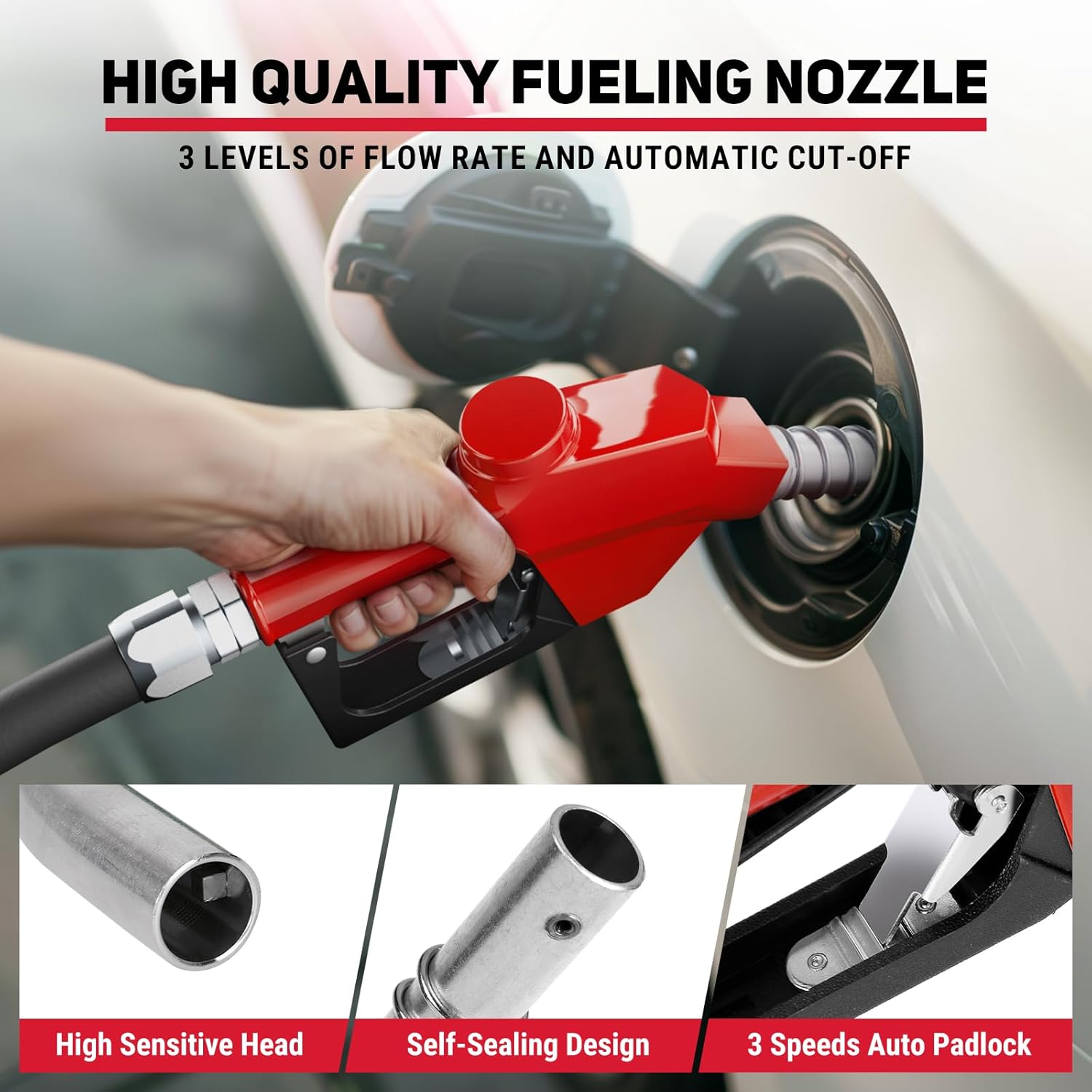 Fuel Hose Reel, 1" x 50', Retractable Diesel Hose Reel Heavy-Duty Carbon Steel Construction with Automatic Fuel Nozzle, NBR Rubber Hose for Aircraft Ship Vehicle Tank Truck, 300 PSI
