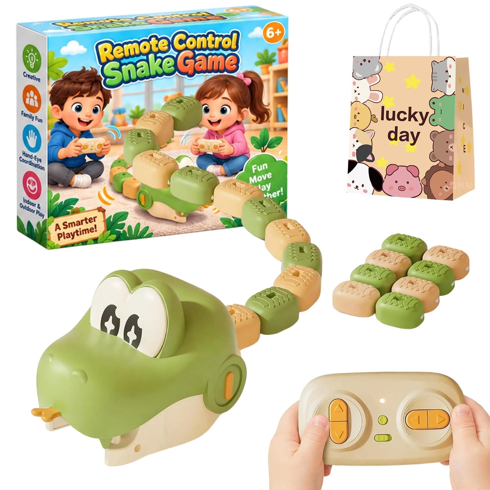 Remote Control Snake Game, Magnetic Greedy Snake Toy Eating Itself, USB Rechargeable with Lights & Sounds, Interactive Magnetic Snake Game for 2-Player, Parent-Child Play and Family Play，Green