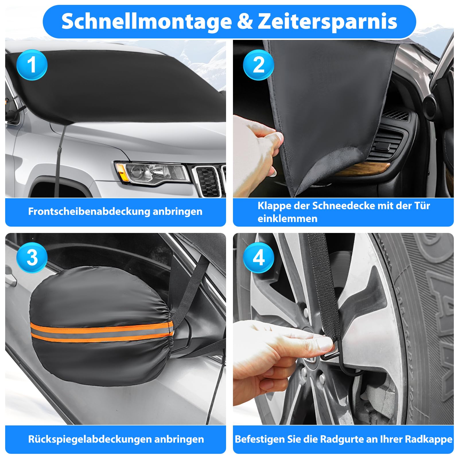 BOGI Frontscheibenabdeckung Winter, 600D wasserdichte & EIS Schnee Windschutzscheibenabdeckung Auto Frostabdeckung Sonnenschutz Winschutzscheiben Abdeckung Faltbar für Auto SUV LKW (195x120CM)