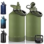 CIVAGO Gallon Insulated Water Bottle Jug with Straw, 128 oz Large Stainless Steel Water Flask, Big Metal Thermal Mug with 3 Lids for Sports, Travel, Gym, and Camping, Army Green