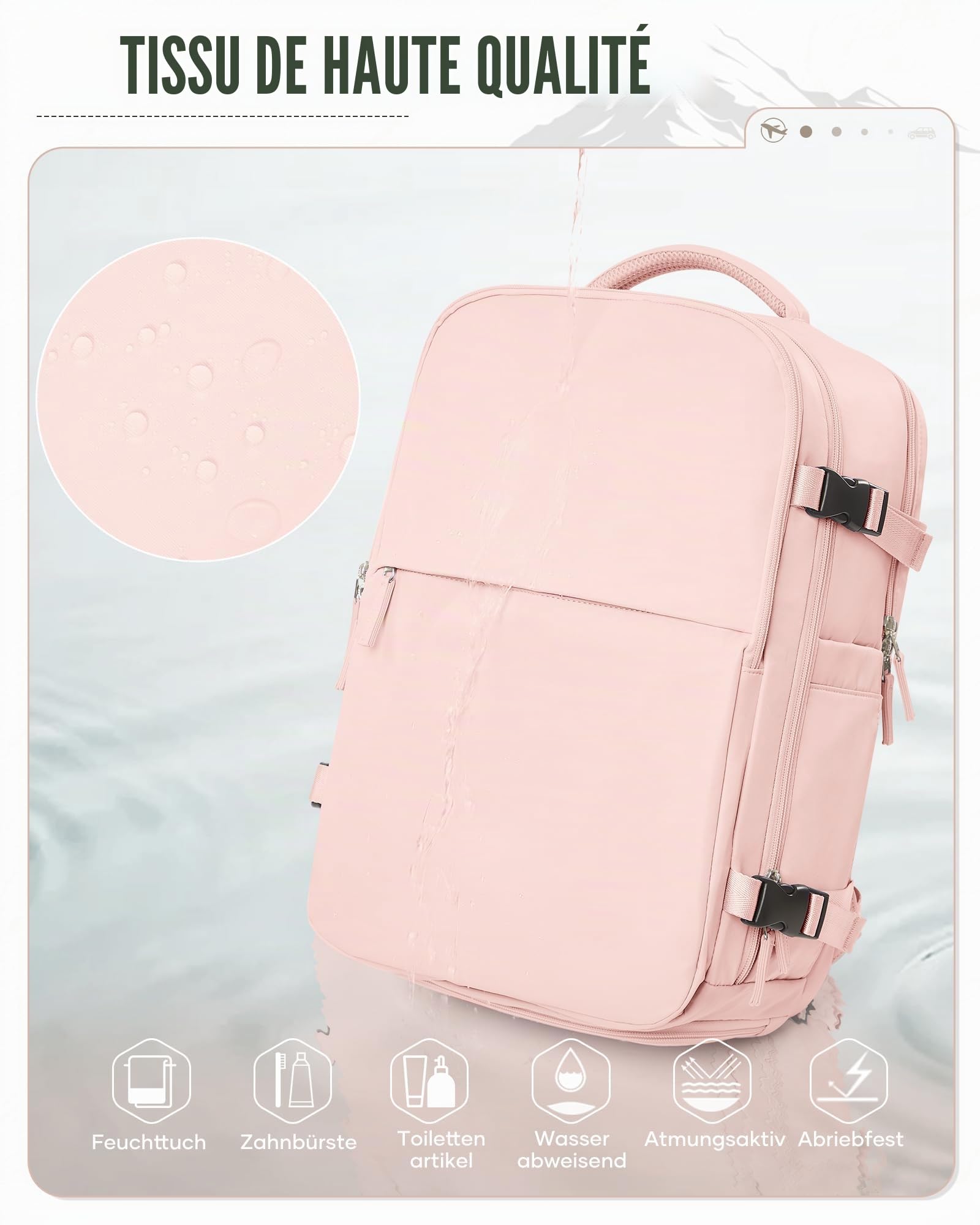 Sac a Dos Compression sous Vide Homme Femme Sac Airbag Travel sous Vide Imperméable Sac à Dos Voyage Cabine Avion 40x30x20 Saca Sos Ordinateur Portable 14 Pouces Port USB-Rose
