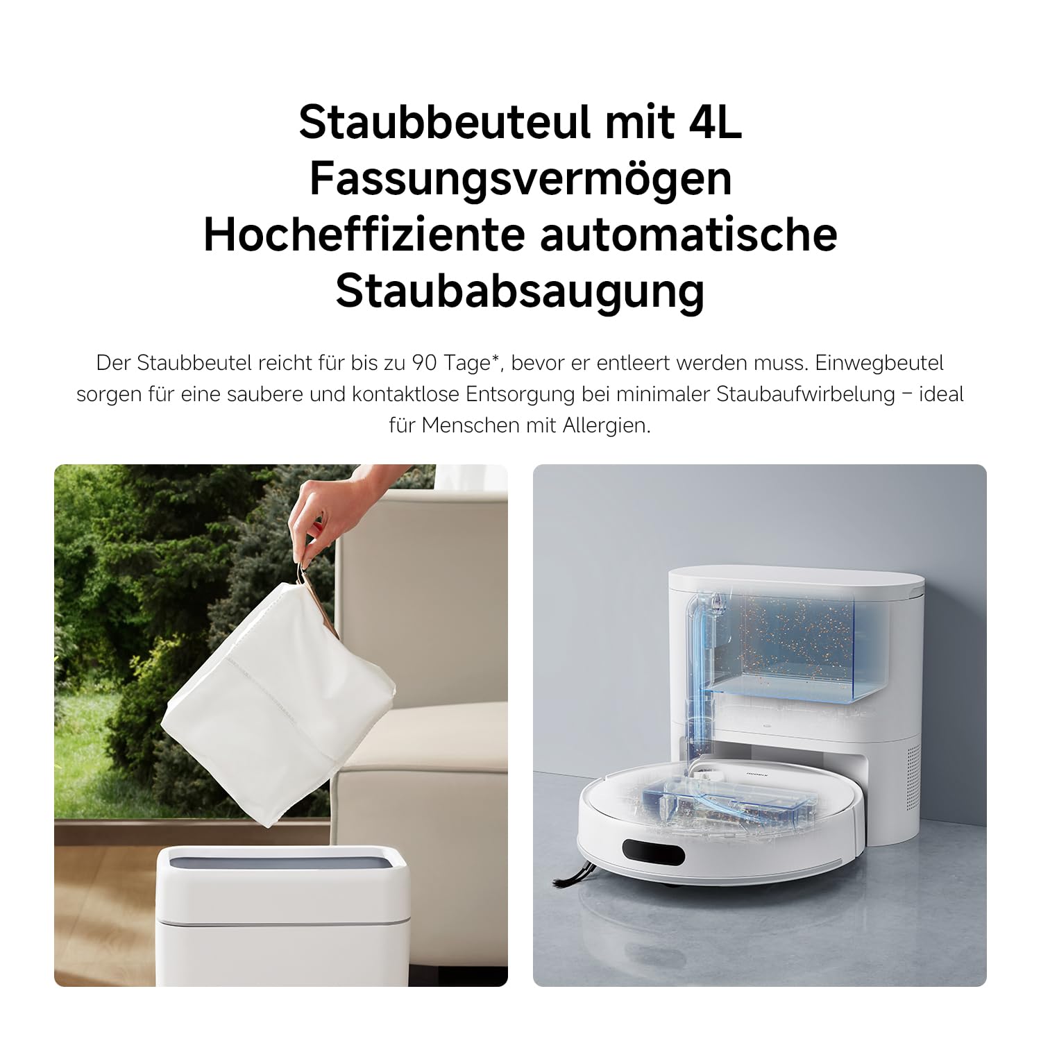 XIAOMI H40 Saugroboter, 10000Pa, LDS-Navigation, smarte Kartierung, Anti-Verwicklung, Auto-Entleerung, 180 Min Laufzeit, Home App & Sprachsteuerung