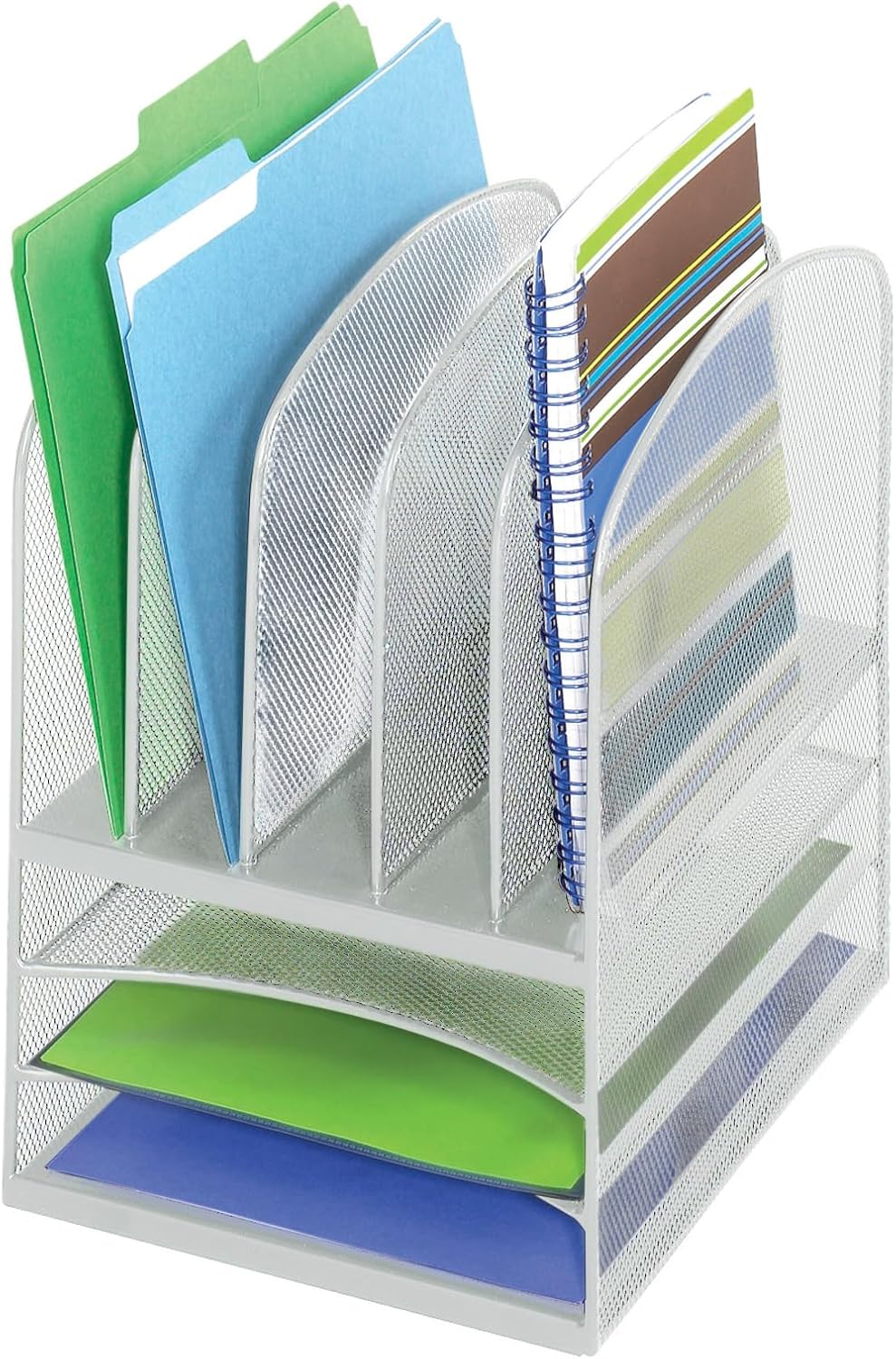 Safco Products 3266BL Onyx Mesh 5 Sorter, 3 Tray Desktop Organizer. Durable Steel Mesh Construction -3 Horizontal Trays. Multi-Use Ideal for Home Offices, Mail Rooms & Classroom, Silver