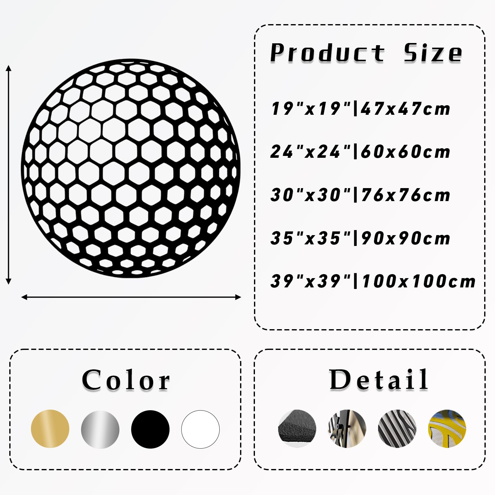 Decoración de pared abstracta contemporánea de metal con diseño de pelota de golf en 3D, decoración artística, regalo deportivo para papá, para él, para el hogar o el exterior (47x47 cm, plateado
