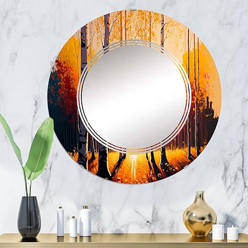Vista 11 de Golden Hour Birch Trees V- Vanity Mirror, Bathroom Mirrors, Wall Mirrors for Living Room, Bedroom - Round Mirror - Large 24'x24', 32'x32