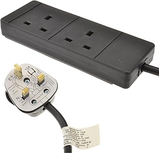 kenable 2 Gang Way UK 13A Trailing Socket Mains Power Extension Lead Black 5m [5 metres]