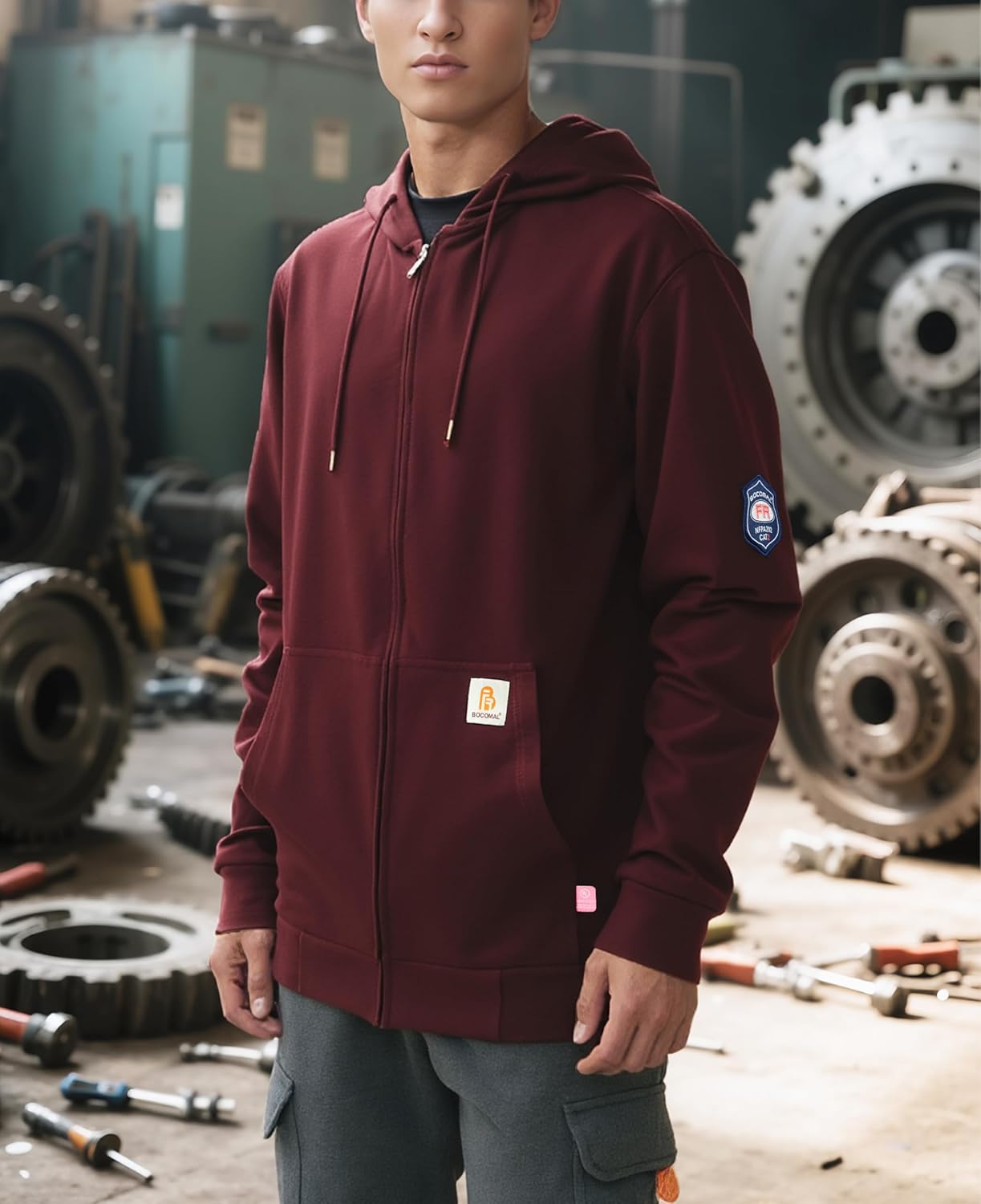 BOCOMAL FR Hoodies Zipper Front for Summer 7.5oz Lightweight Cotton Flame Resistant Sweatshirt(Non Fleece) - Image 2